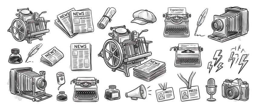Vintage Journalism and Media Collection, Isolated Elements