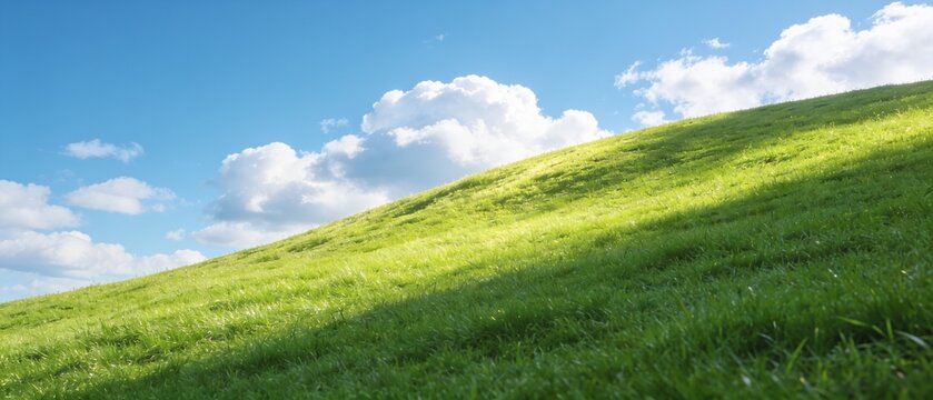 Rolling hill under a clear blue sky with scattered clouds