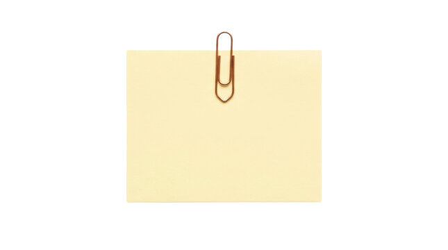 Yellow sticky note with a copper paperclip on a transparent background PNG file
