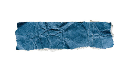 Fototapeta premium Blue crumpled paper scrap with torn edges on a transparent background PNG file