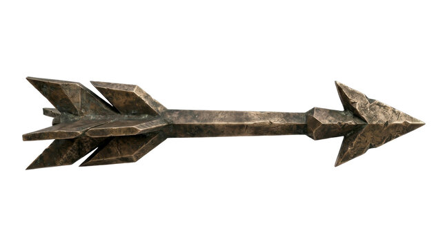 Ancient weathered bronze arrow head isolated on a transparent background PNG file