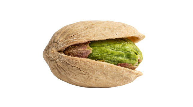 Single open pistachio nut on a transparent background as a PNG image