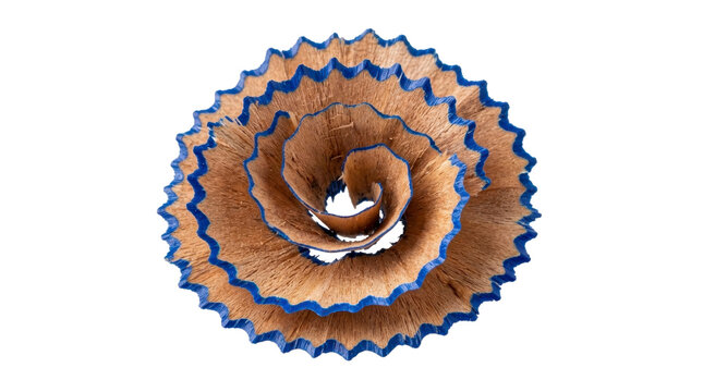 Blue pencil shaving spiral on a transparent background PNG file