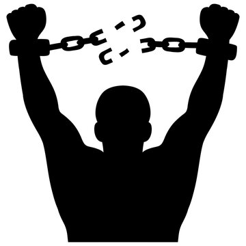 Silhouette Of Man Hands Breaking Handcuffs