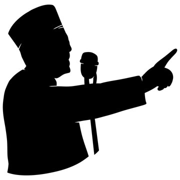 Silhouette of a man giving a speech into a microphone