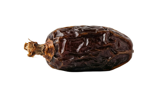 Single dried date fruit isolated on a transparent background as a PNG file