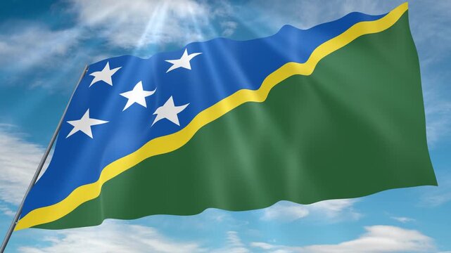 Solomon Islands Flag Seamless Loop 4k 60fps on Sky Background