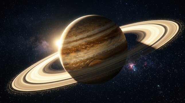 Stunning View of Saturn with Rings and Jovian Atmosphere in Space