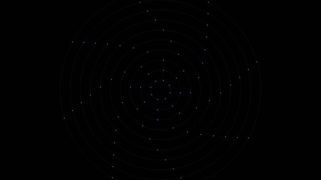 Abstract blue dot spiral patterns rotating on a black background representing gravity waves