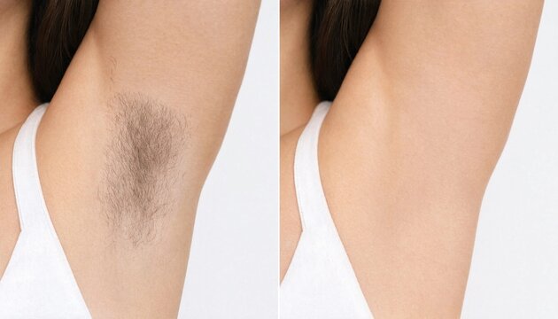 Comparison of a female armpit before and after hair removal treatment
