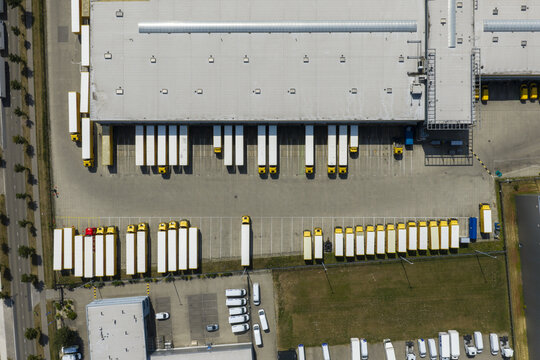 Aerial view of the DHL global logistics and mail delivery facility in Zwolle, Overijssel, Netherlands.