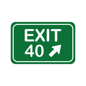Green Highway Exit Sign with Number Forty and Directional Arrow Vector Graphic for Roadway Navigation and Traffic Guidance