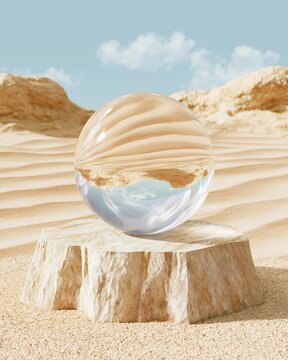 abstract ball of water on sand