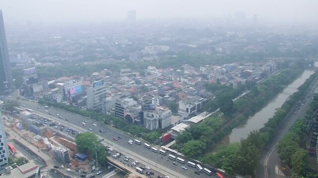 Top-down view of traffic in Serpong, Tangerang, Banten