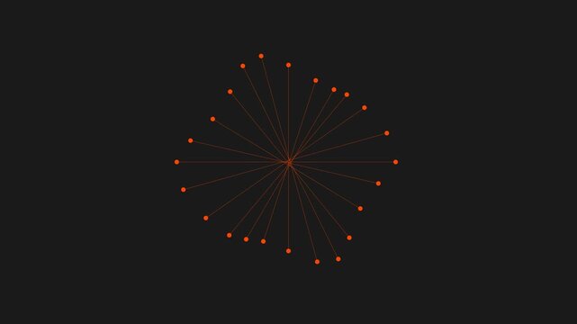 Abstract orange harmonic nodes pulsating in a grid pattern on a dark background