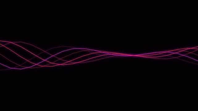 Abstract pink and purple neon ribbons flowing in a wavy pattern against a black background