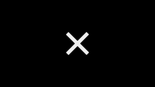 Simple white cross symbol centered on a solid black background for interface or notification and digital assets