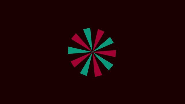 Abstract rotating circles with teal and red segments flickering on dark background