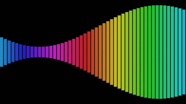 Abstract spectrum curtains with colorful vertical bars moving in a rhythmic wave pattern