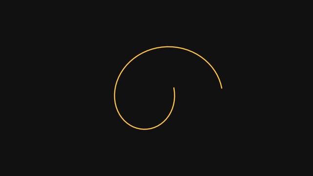 Animated orange line elements drawing abstract shapes including a circle and spiral on black