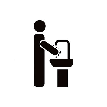 Minimal pictogram showing handwashing process with clean water