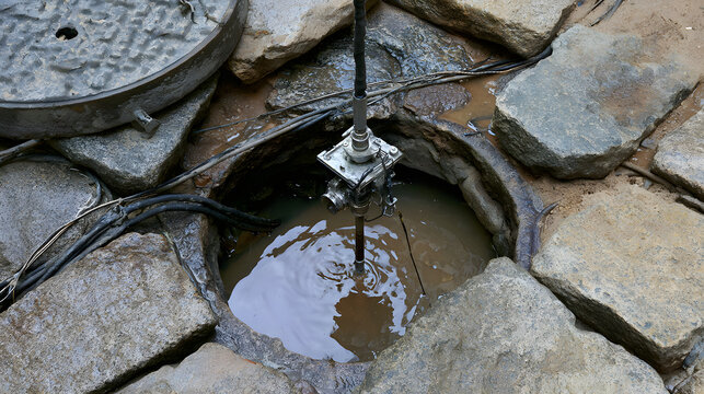 A sewer manhole was inspected using an inspection camera and cable, revealing diagnostic work and maintenance on underground utilities.