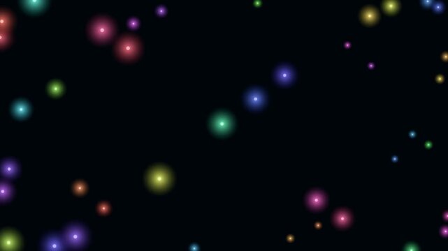 Colorful glowing orbs floating across a dark black background in a seamless abstract pattern