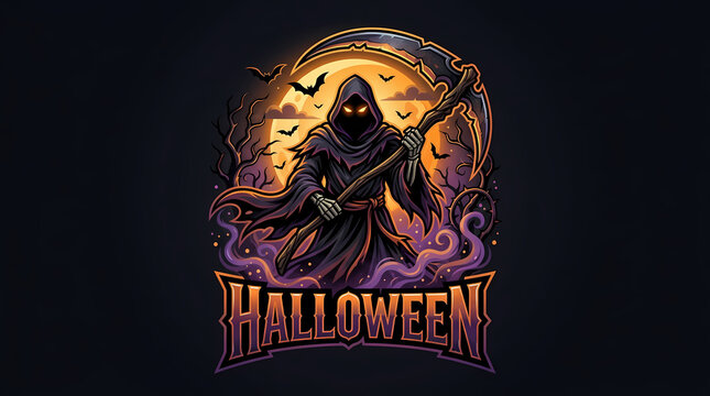 Grim Reaper Mascot Logo Illustration for Halloween Night Theme