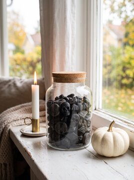 Scandinavian Glass Jar Filled with Salmiakki Halloween Candies