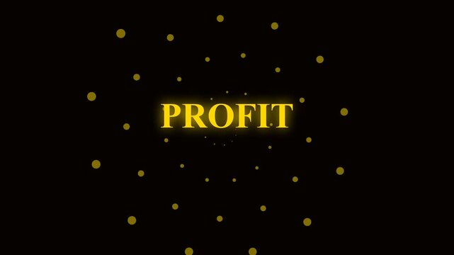 Glowing golden profit text surrounded by a mathematical spiral of shimmering particles on black