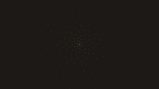 Golden ratio spore burst with organic particles expanding on a dark background