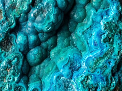 Chrysocolla fills the frame with vivid electric turquoise and blue-green copper mineral &mdash; the most striking blue-green mineral as vivid fine art. Ideal for luxury, cool, and vibrant design.