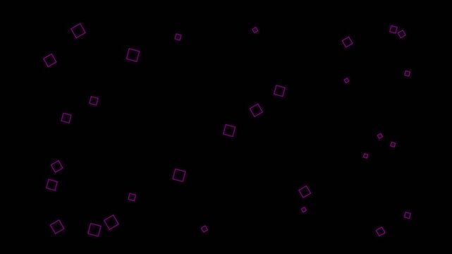 Minimalist purple square outlines drifting across a dark black background in a seamless loop