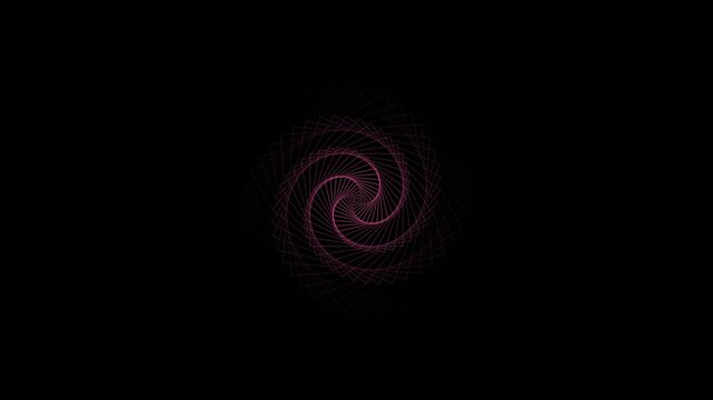 Minimalist red line geometric spirals rotating and transforming on a black backdrop