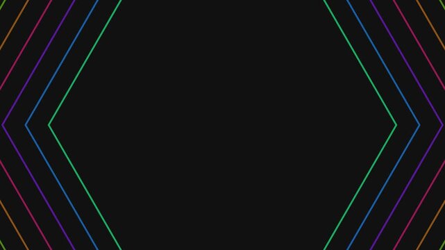 Rainbow colored concentric hexagons expanding and contracting on a dark background