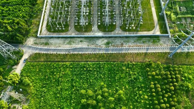 Drone Reveal of High Voltage Electrical Substation and Power Grid Infrastructure