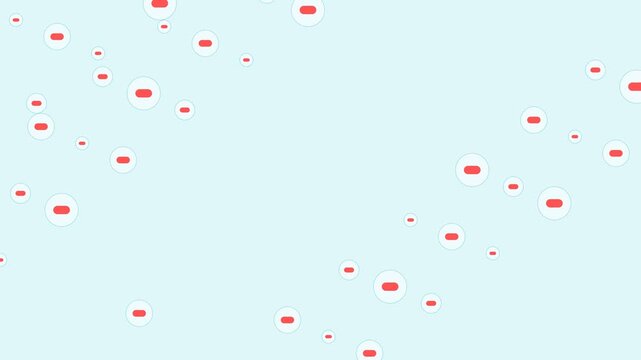 Red medicine capsule icons floating in white bubbles over a light blue background for healthcare