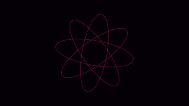 Symmetrical red geometric atomic structures pulsing against a dark background in a four-way grid
