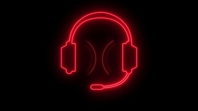 Neon red headset with pulsing sound waves animation for gaming and customer support glowing headphones.