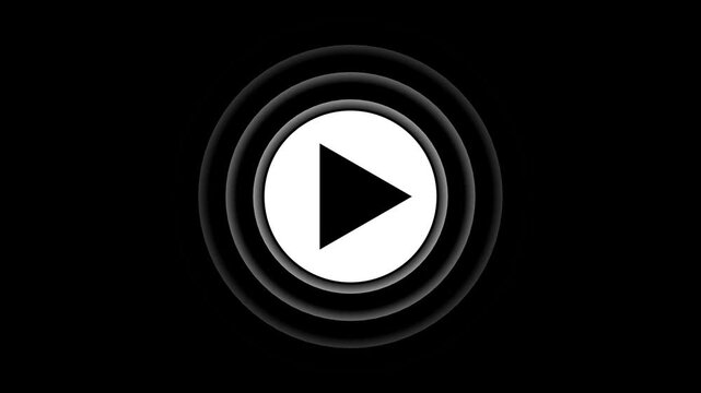 Minimalist play button with pulsing concentric circles animation on black background, media player interface.
