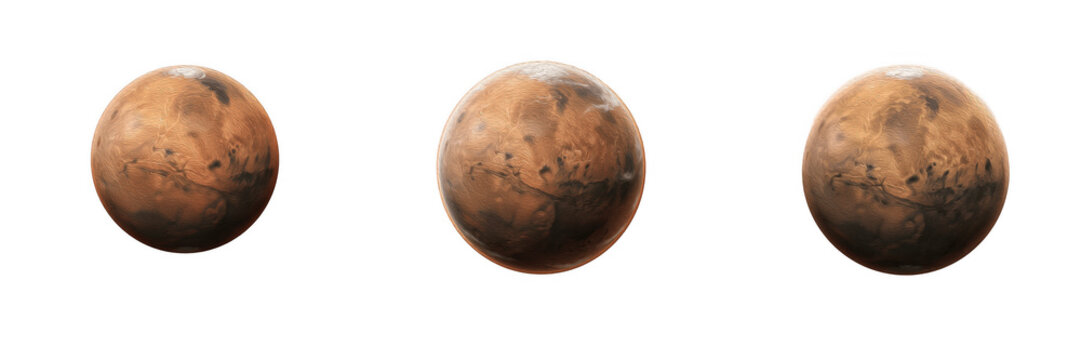 Planet Mars Spheres Set with Detailed Red Surface and Craters, Solar System Planet Cutout Collection PNG Transparent Background Isolated Element for Astronomy Posters, Space Graphics, Science & Educat