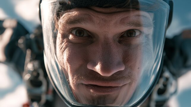 Portrait of a man skydiving.