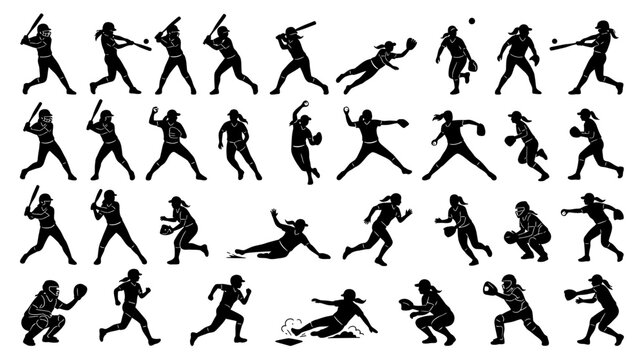 Female Baseball Player Silhouette Collection