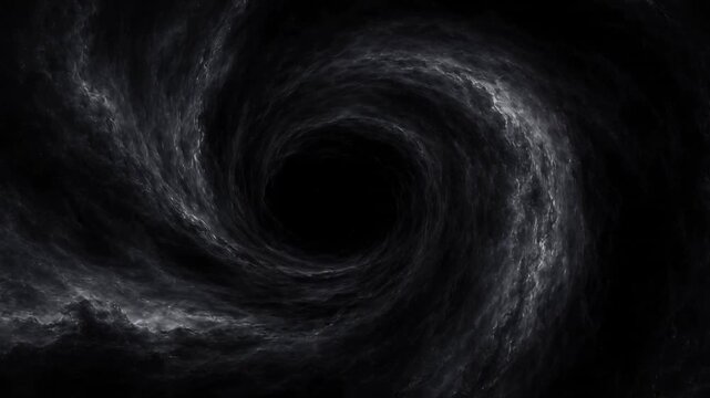 Dark cosmic black hole vortex swirling in space with smoky nebula clouds and mysterious galaxy spiral
