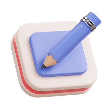 3D pencil icon on a square base. Isolated edit button symbol for digital user interface.