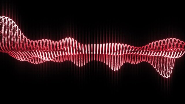 Red glowing audio waveform equalizer with vertical beams on black