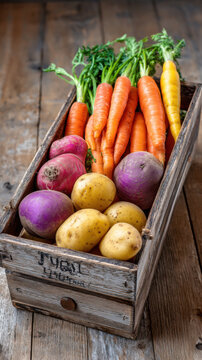 transparent ugly fruits and vegetables in a box of misshapen produce