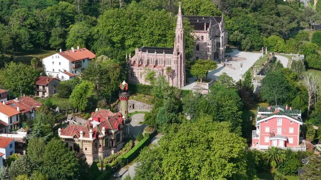 Aerial View of the Historic Village of Comillas at Sunrise, Cantabrian Coast, Northern Spain