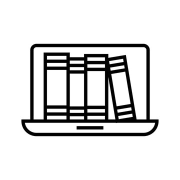 Laptop screen showing e-library books and digital archive icon
