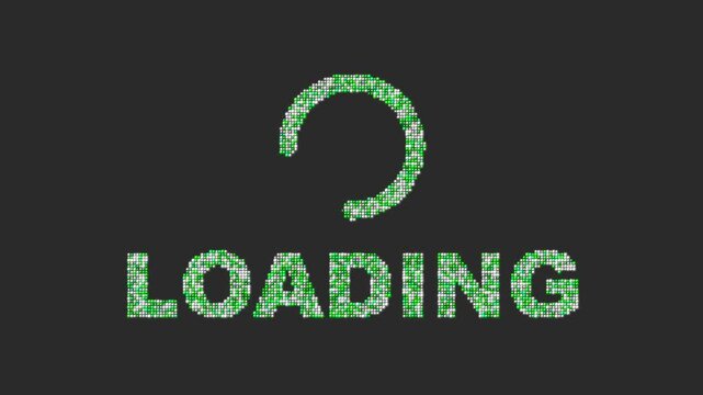 Green loading screen progress bar animation forming from particles